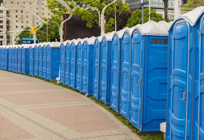 Seasonal porta potty units set up at a Syracuse, New York venue
